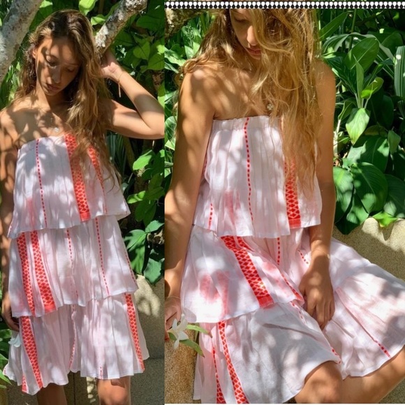 Revolve Lemlem Jemari Short Tiered Dress in Coral size XS - Picture 1 of 9